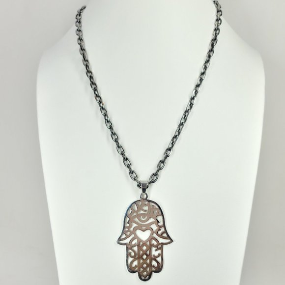 NWT Statement Hamsa Stainless Steel Necklace NEW - Picture 2 of 14